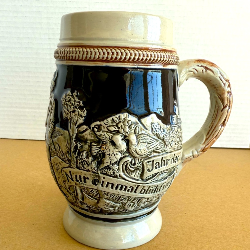 Vintage Thewalt Short Stoneware Beer Stein Blue/Grey Western Germany (No Lid)